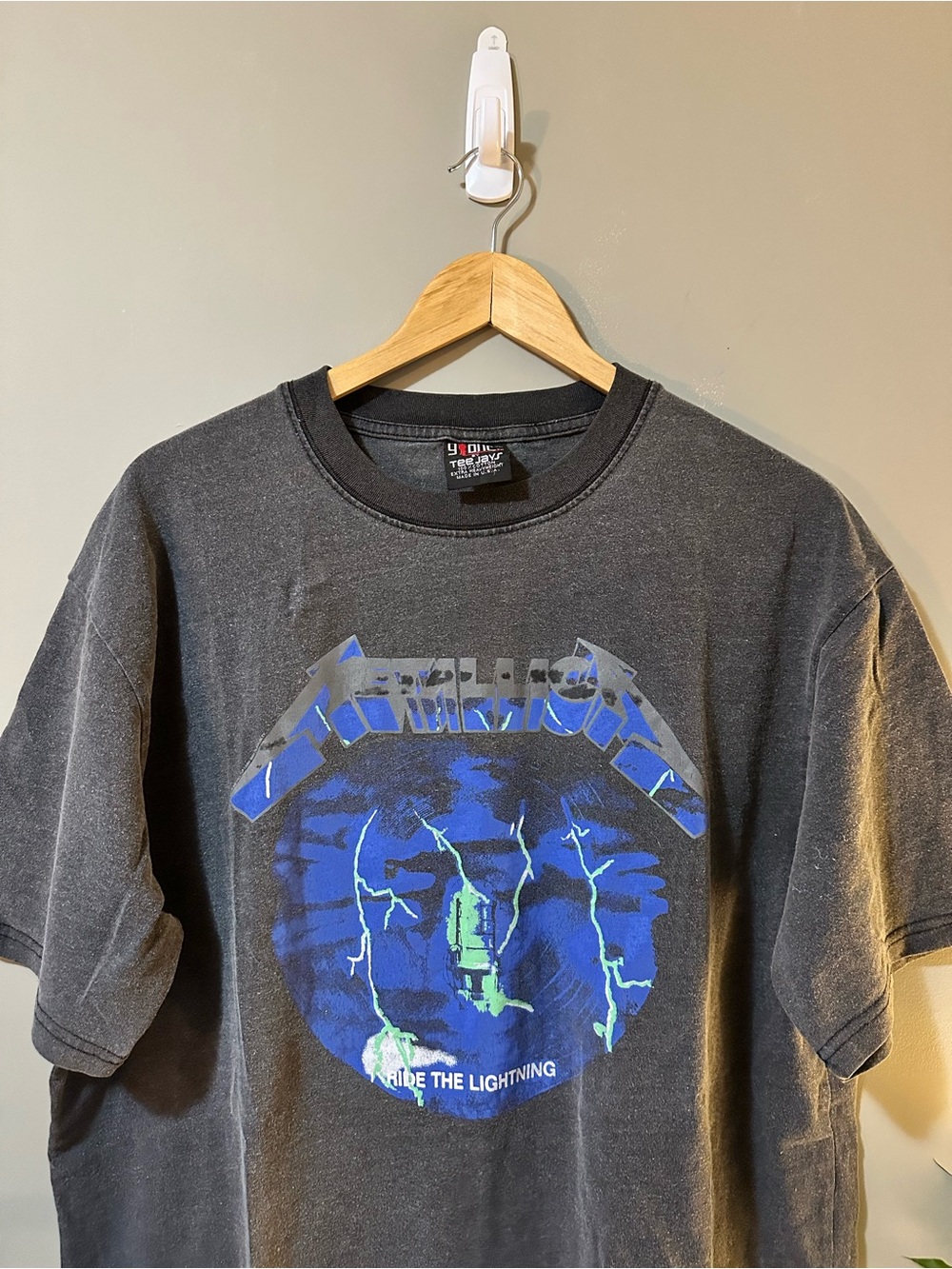 Gildan Black Graphic Band Tee with Blue & Green Lightning